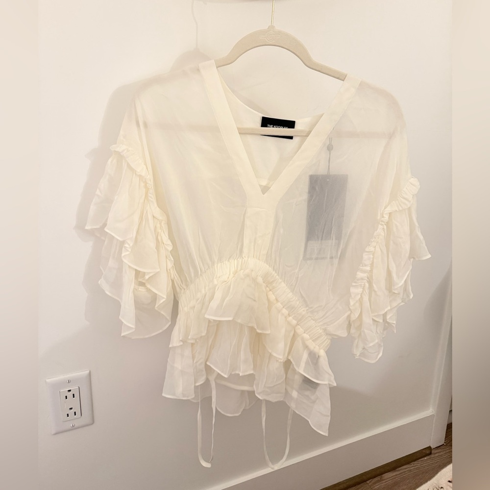The Kooples Cream Ruffled V-Neck Blouse US Size 8